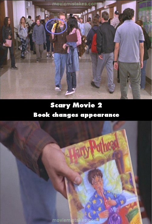 Phim Scary Movie 2, quyển sách Buddy giơ lên khi đuổi kịp Cindy và khi anh đưa nó cho Cindy là hai quyển sách khác nhau